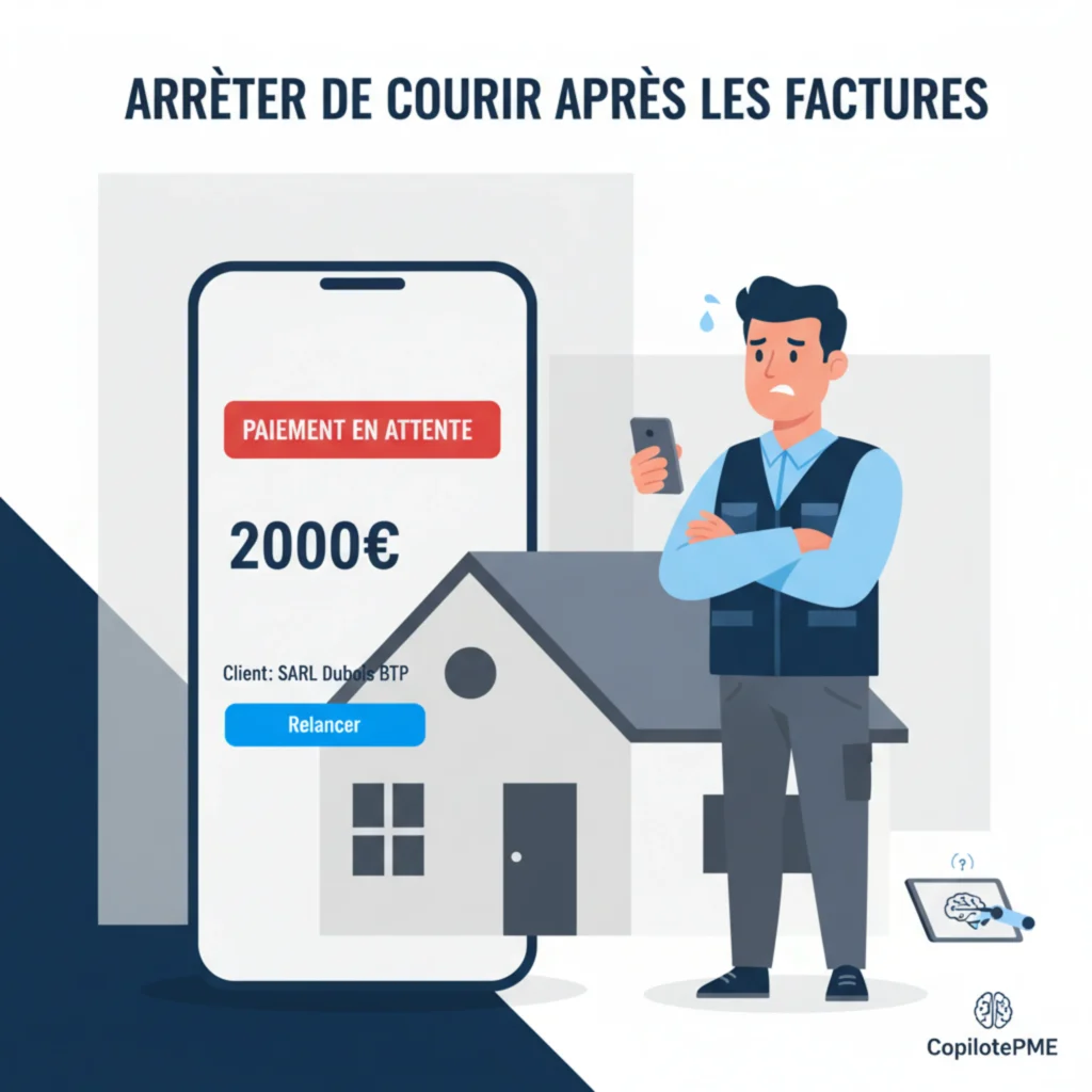 Illustration vectorielle d'un artisan du bâtiment face à une facture impayée après la fin des travaux.