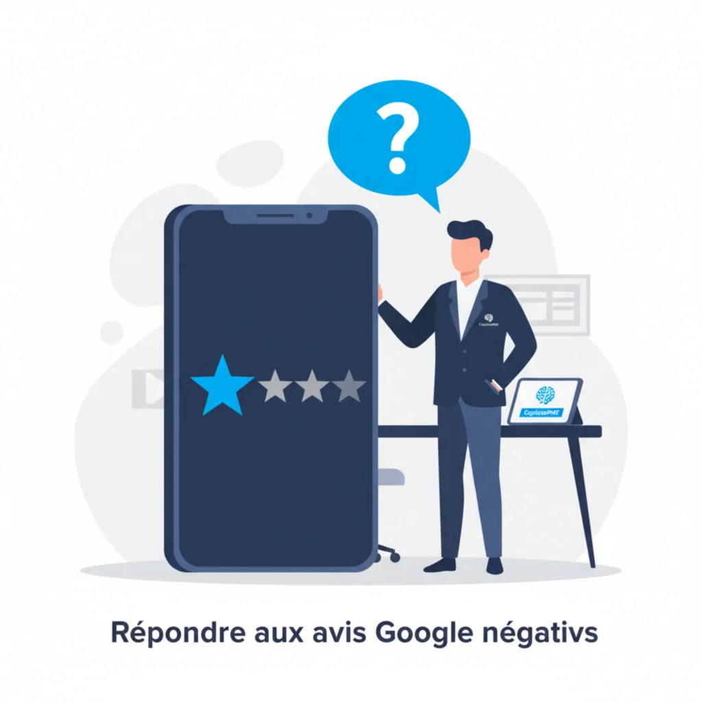 Illustration vectorielle d'un professionnel hésitant devant un avis client une étoile sur un écran géant.