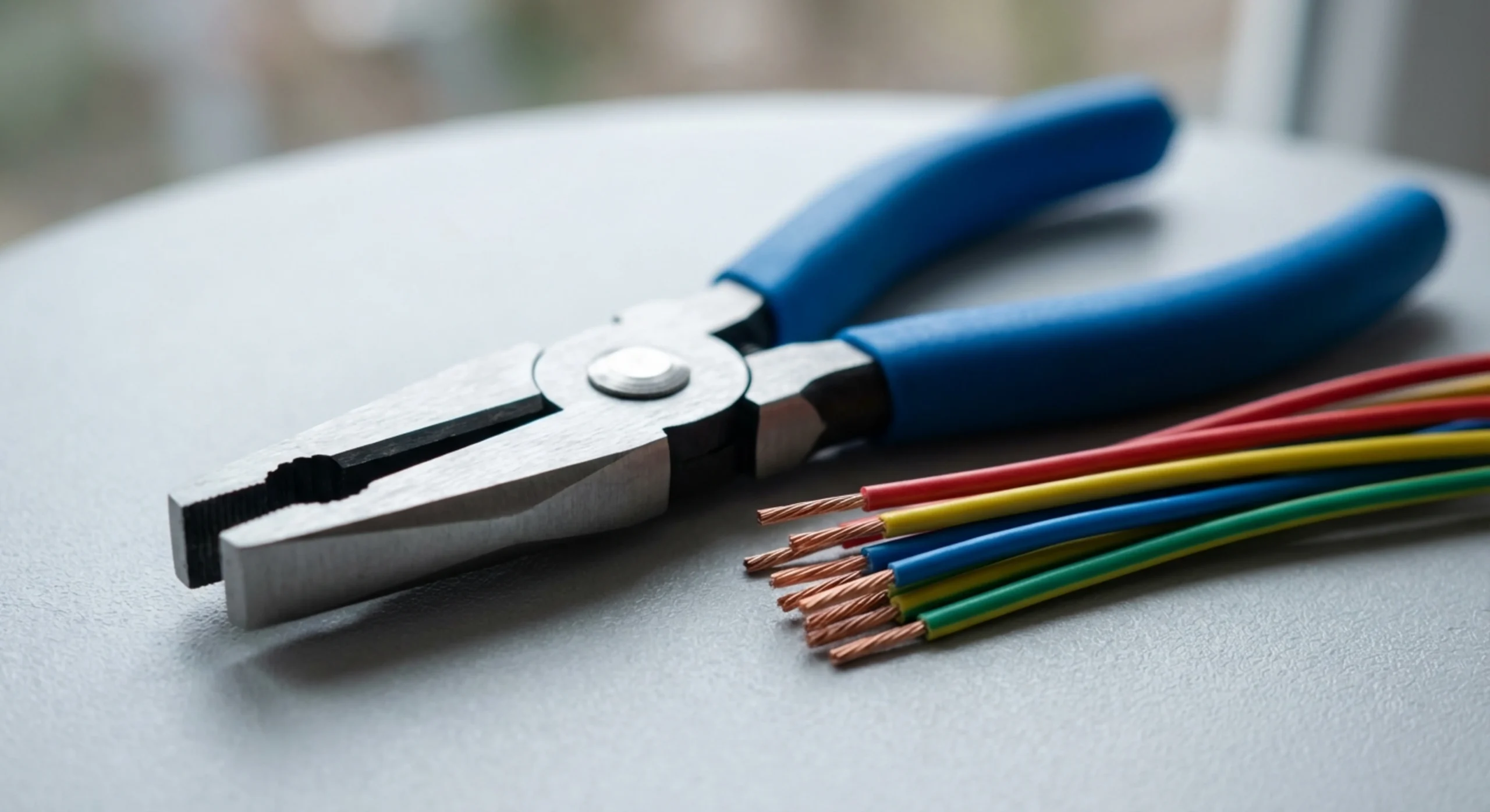 Gros plan macro sur des outils d'électricien professionnel